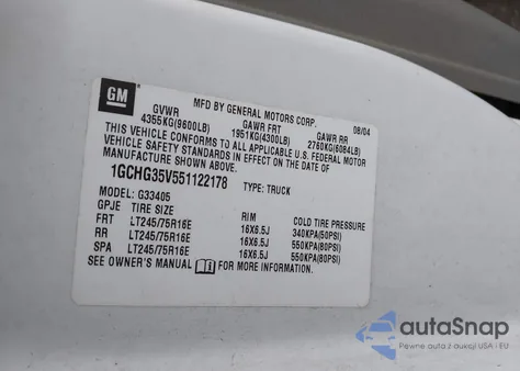 2005 Chevrolet Express z USA, uszkodzony, nr VIN 1GCHG35V551122178